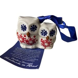 Polish Pottery Christmas Owl Ornament Handmade Poland Manufaktura Tree Gift